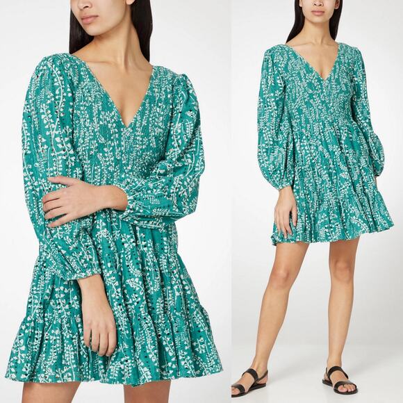 Rixo Sasha Floral Mini Dress Green Cotton Eyelet Broderie Anglaise Small Preown - Picture 3 of 13